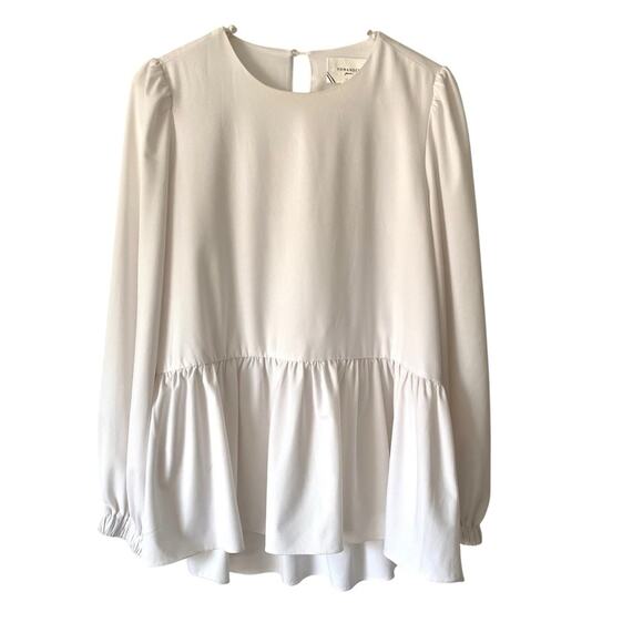 Pomander Place White Carlota Long Blouson Sleeve Peplum Blouse size XS - Picture 3 of 8